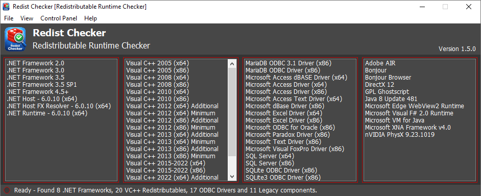 Redist Checker Pro Application Screenshot